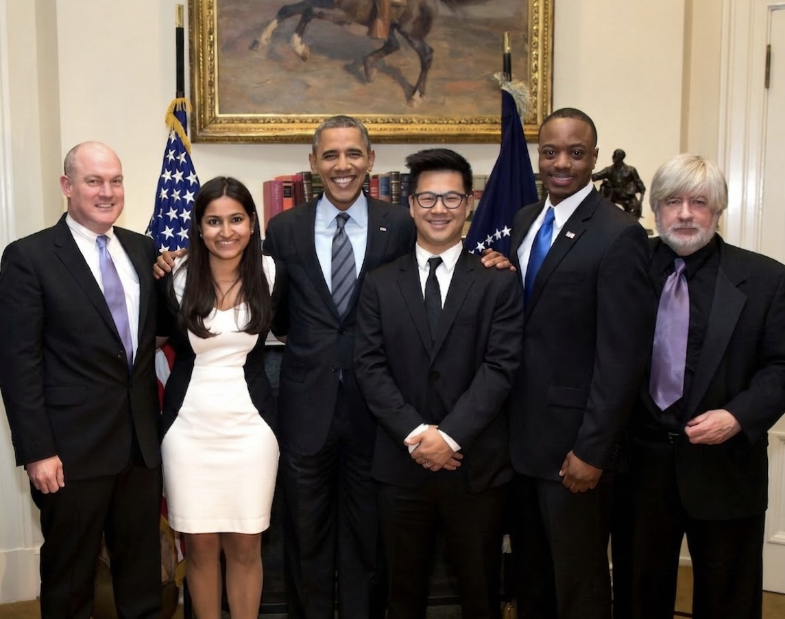 Frederick Van Johnson with President Barack Obama after the White House Town Hall