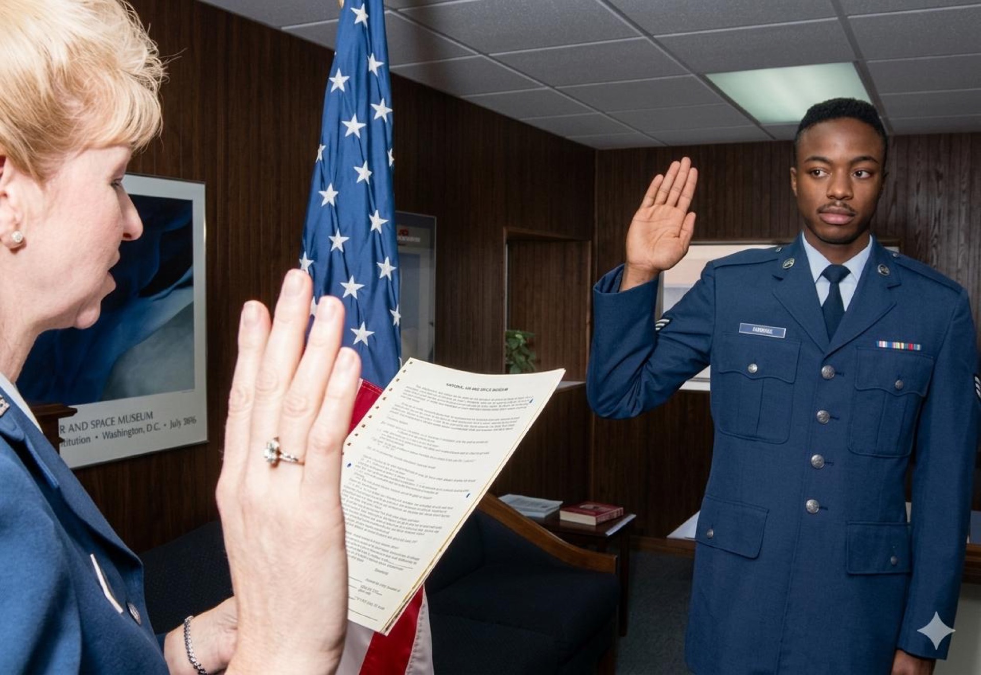 Frederick Van Johnson taking oath of enlistment, United States Air Force